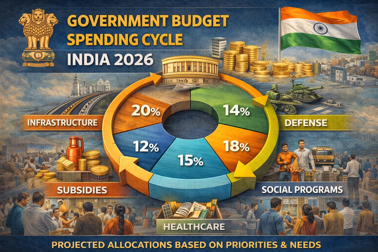 government budget spending cycle India 2026 infographic